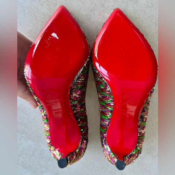 Christian Louboutin Pigalle Follies Pumps Silver and Multicolor Sequin 100 39.5 - Picture 7 of 11